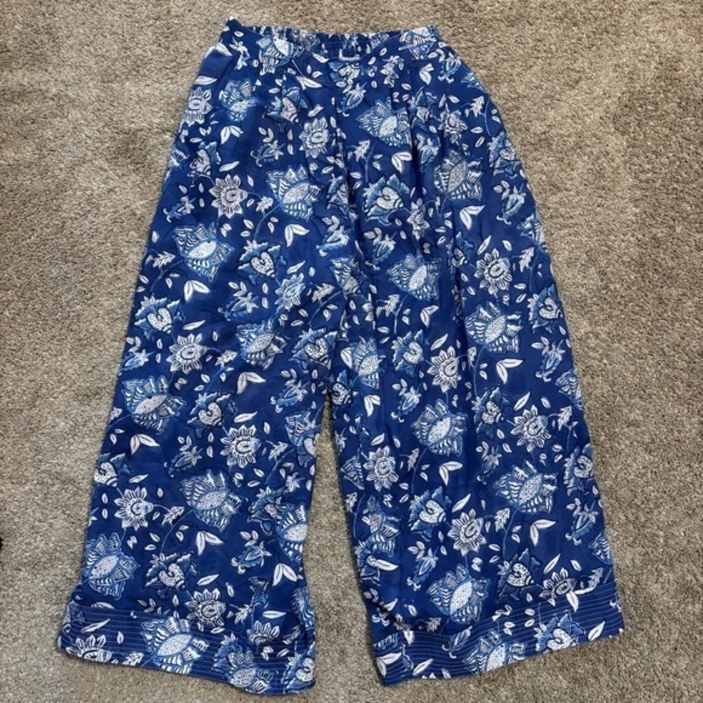 Beau & Ro Murray Pant in Classic Blue Floral Size Small Wide Leg High Waist